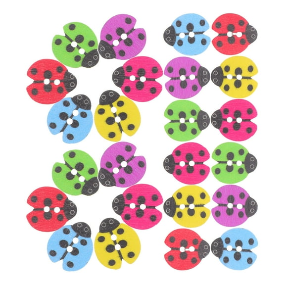 GAXIRE Assorted Color Ladybug Wooden Buttons for Sewing, Craft, Scrapbooking, 100 Pcs, 2 Holes, Decorative Accessories