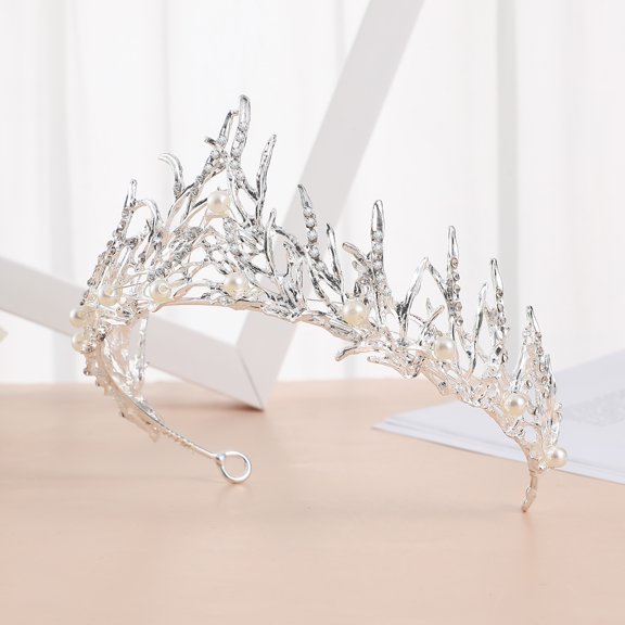 GAXIRE Baroque Style Rhinestone Crown Crystal Branch Wedding Hair Accessory White