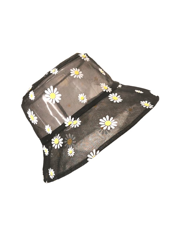 Black Lightweight Breathable Daisy Pattern Fisherman Hat for Women