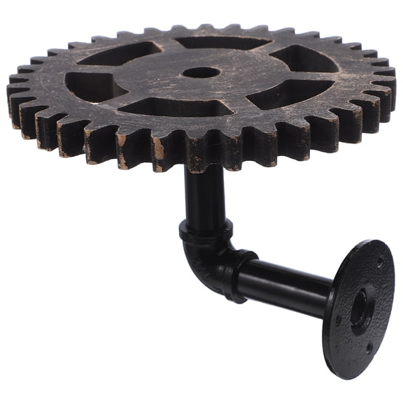 GAXIRE Black Industrial Pipe Wall Shelf with Steampunk Gear Accents, Iron Floating Storage Rack for Home Decor and Organization