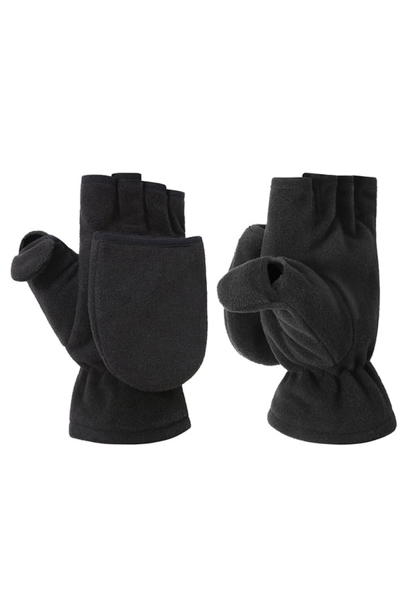 Black Warm Fleece Half Finger Gloves Cover Mitts for Running Fishing Photography