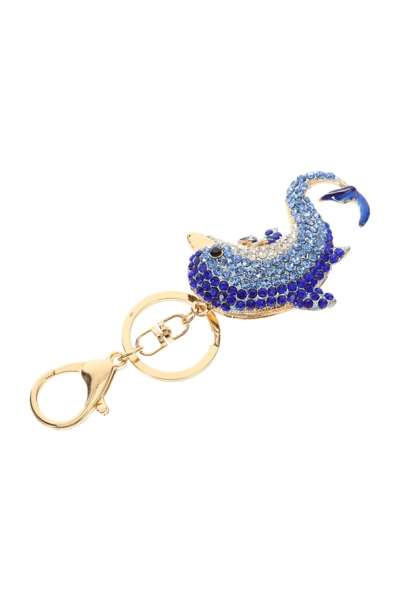 Blue Rhinestone Dolphin Keychain Pendant for Decor Stylish Bag Charm and Backpack Hanging Decor 2.5 Inches