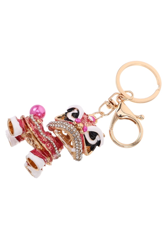 Lion Car Keychain Pendant Alloy Keyring with Rhinestone Decorative Charm for Men Women 1 Piece