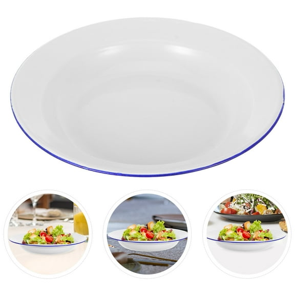 GAXIRE Vintage White Enamel Camping Plate Outdoor Picnic Dish Lightweight 1 Piece