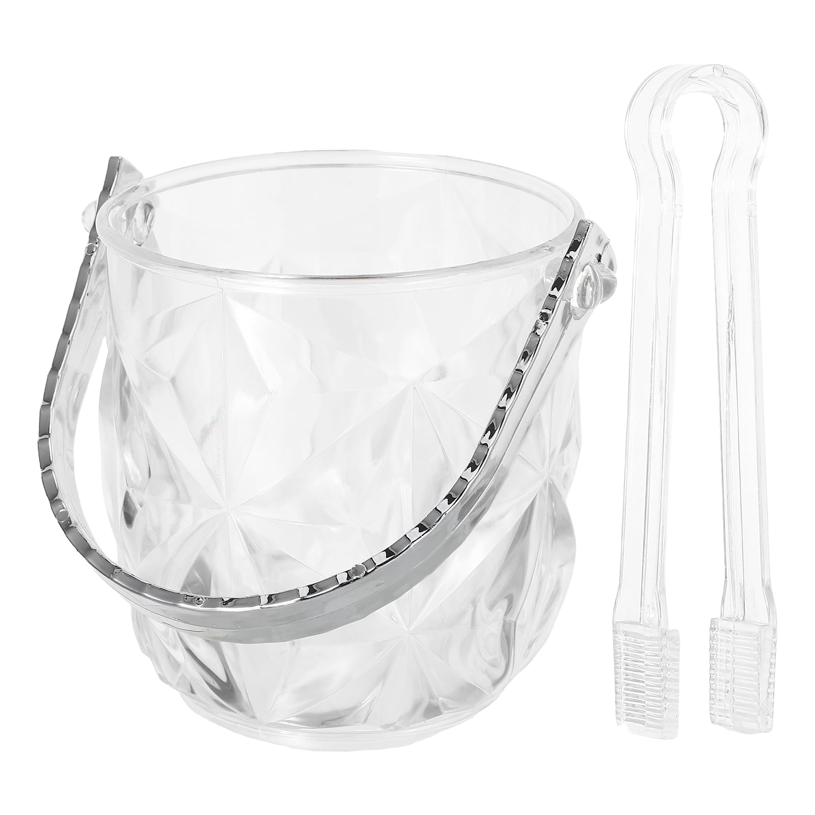 GAXIRE Clear Plastic Ice Bucket with Tongs 2-Piece Set for Ice Storage ...