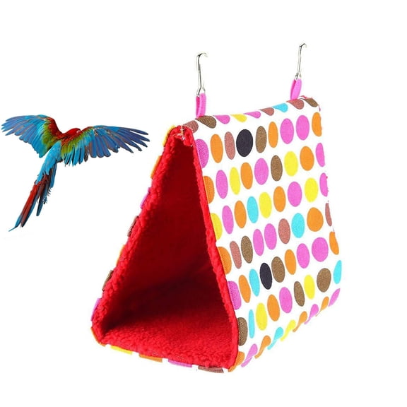 GAXIRE Triangle Parrot Hammock Round Dot Bird Nest Winter Warm Hanging Sleeping Bed Bird Supplies (Size S)