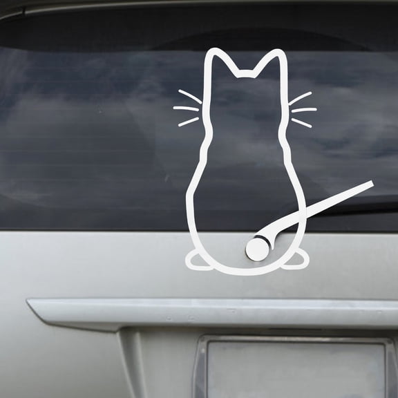 GAXIRE Car Windshield Decal Decorations Cat Tail Shape PVC White 1Set