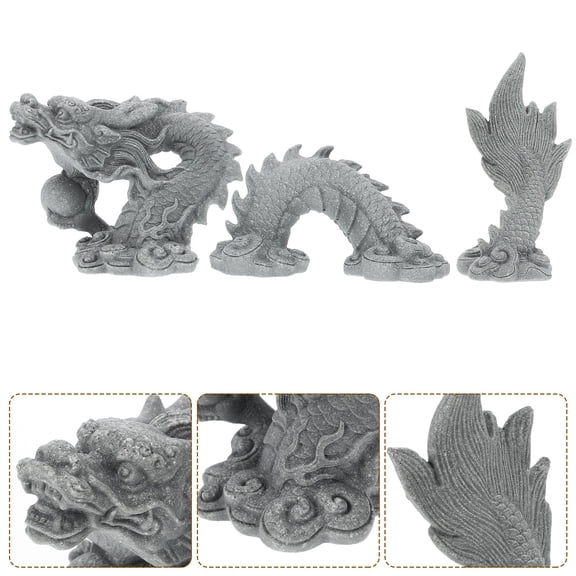 GAXIRE Durable Grey Resin Dragon Statue Decorative Dragon Figurine for Home Office Tabletop Decor