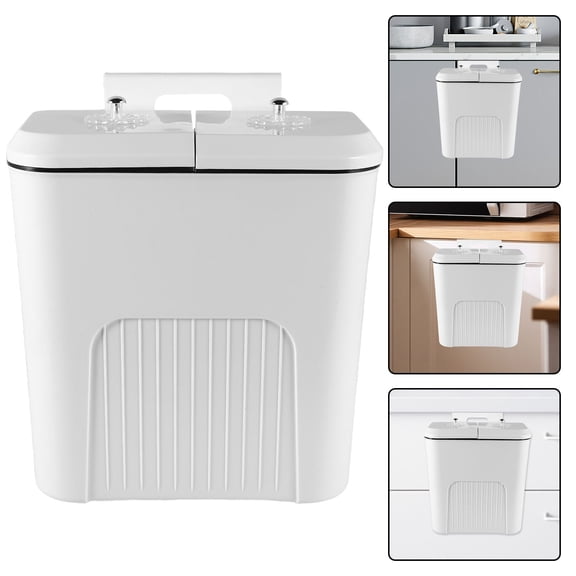 GAXIRE Dual Compartment Plastic Dust Bin for Bathroom Use, White, 1 Piece Trash Can with Separate Sections