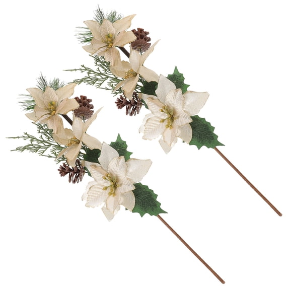 GAXIRE Floral Picks for Flower Arrangements, Poinsettia Flower Stems, Plastic, Multi-Color, 2 Sets for Crafts