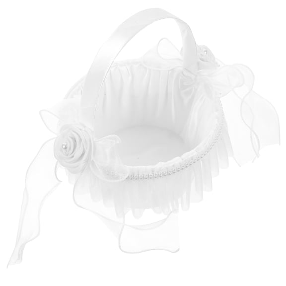 GAXIRE Girl Basket with Plastic Lace Netting, Round, Lightweight, Portable, Breathable for Wedding Ceremonies, 1 Piece