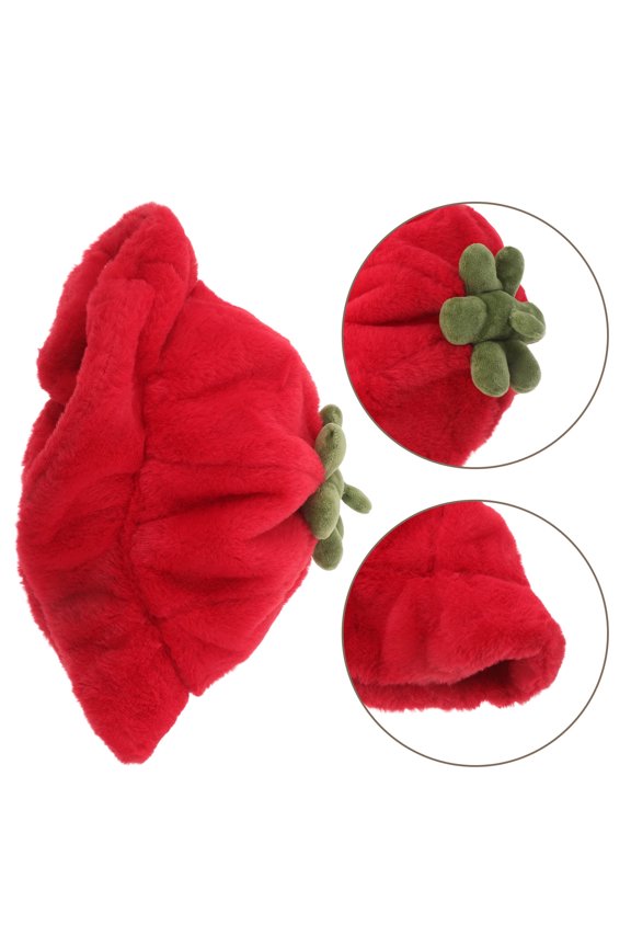 Fuzzy Red Bucket Hat Plush Material with Face Flattering Rolled Brim Design