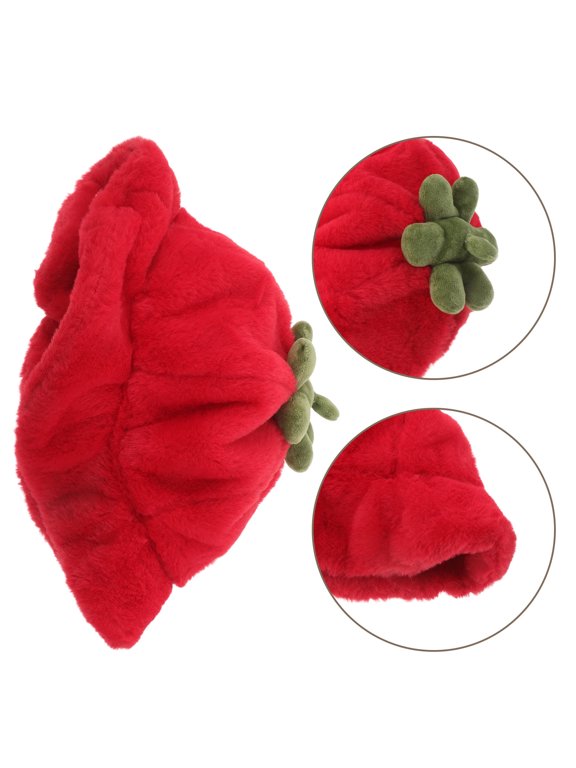 Soft Red Plush Hat, Rolled Brim, Cute Tomato Style, Winter Comfort