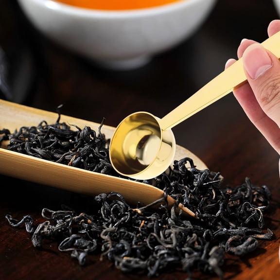 GAXIRE Golden Stainless Steel Coffee Scoop with Pressed Bottom for Powder Milk Sugar Measuring