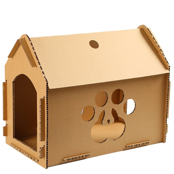 GAXIRE Khaki Cardboard Cat House Semi Enclosed Scratch Box for Pet Comfortable Nest