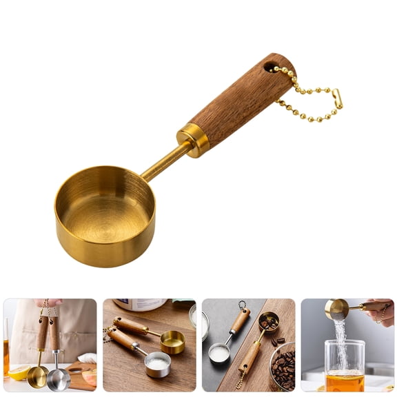 GAXIRE Kitchen Measuring Tool Mini Measuring Spoons Golden 11.4x3.5x1.5in Stainless Steel Wood Handle 1Pack