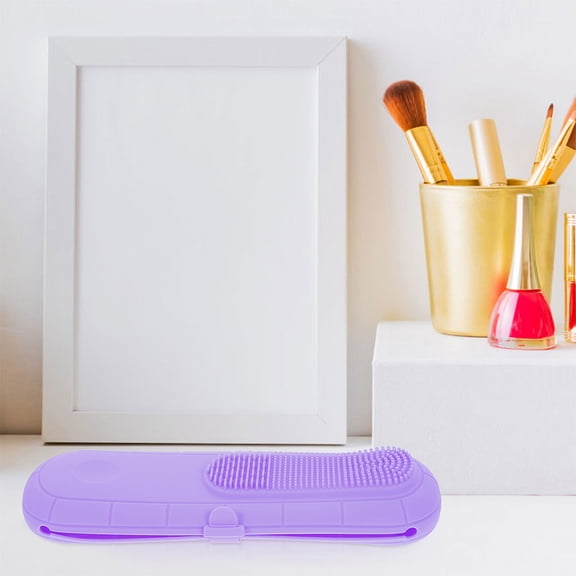 GAXIRE LOLIPPYY 2Pcs Portable Silicone Makeup Brush Case Violet Travel Makeup Organizer with Cleaning Comb