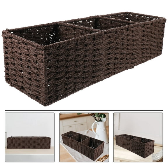 GAXIRE Large Woven Storage Basket Rustic Desk Organizer for Office Desktop and Home, Spacious Space-Saving Organizer