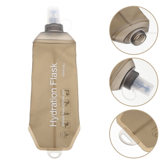 GAXIRE Light Brown Lightweight Foldable Sports Water Bottle for Running Hiking Cycling Leakproof Tpu