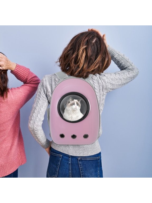 Wearable Pink Cat Carrier Backpack with Breathable Mesh and Safety Design