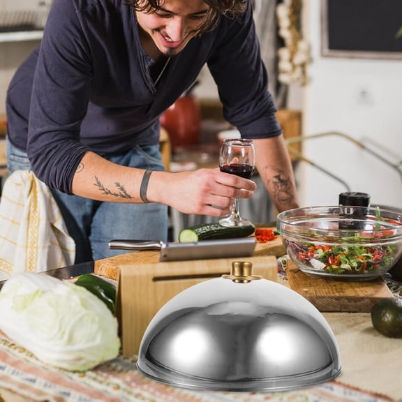 GAXIRE Stainless Steel Food Cover Dish Cover Dome Food Lid for Home Restaurant Hotel (12.5inch, Golden Bead)