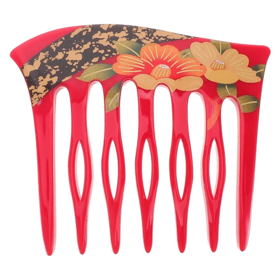 GAXIRE Luxshiny Vintage French Hair Comb in Red Acrylic with Floral Print Ushaped Design for Elegant Daily Updo Styling