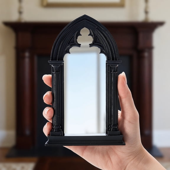 GAXIRE Black Plastic Medieval Cathedral Window Mirror for Wall Mount or Mantel Decorative Display