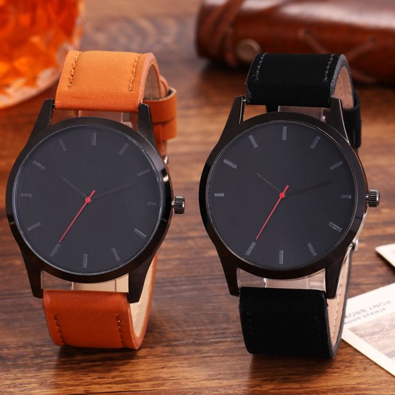 GAXIRE Mens Watch Simple Design Business Leather Band Analog Quartz Wrist Watch Classics Luxury Watch (Brown)