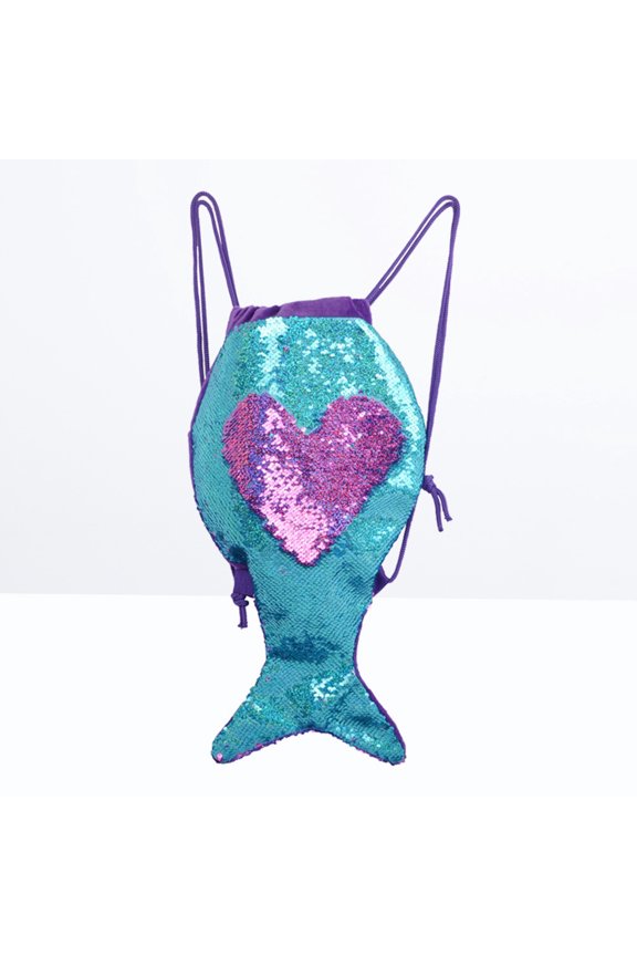 Multipurpose Drawstring Bag with Sequin Mermaid Tail Design for Gym and Travel Storage