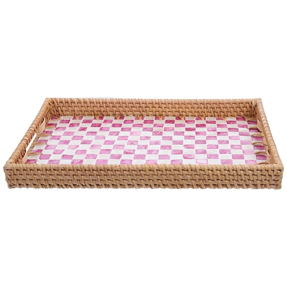 GAXIRE Office Paper Letter Tray Organizer Pink Woven Rattan Desk Paperwork and Mail Storage