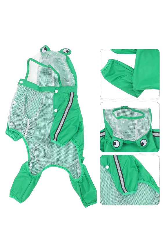 Outdoor Dog Rain Jacket in Green with Transparent Wide Hood for Pet Safety and Style