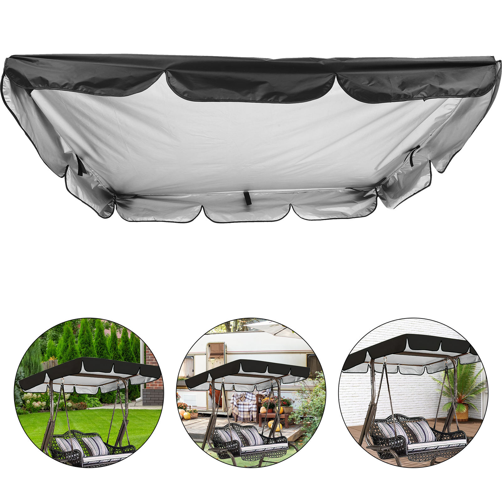GAXIRE Patio Swing Cover Fabric Black Anti-Wear Outdoor Furniture ...