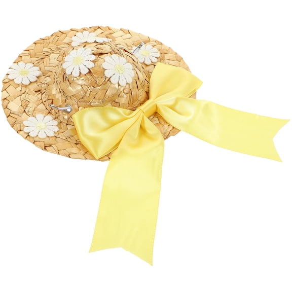 GAXIRE Pet Floral Straw Hat Dog Spring Summer Sunhat Handcrafted Woven Straw Hat - Size M (Yellow)