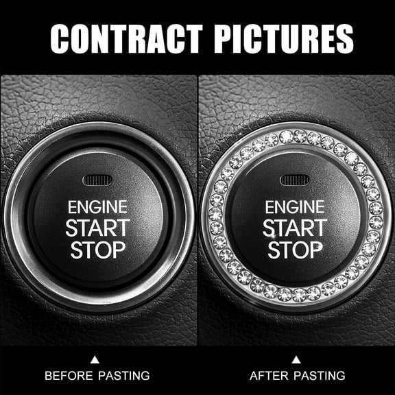 GAXIRE Plated Silver Car Bling Ring Rhinestone Car Engine Decoration
