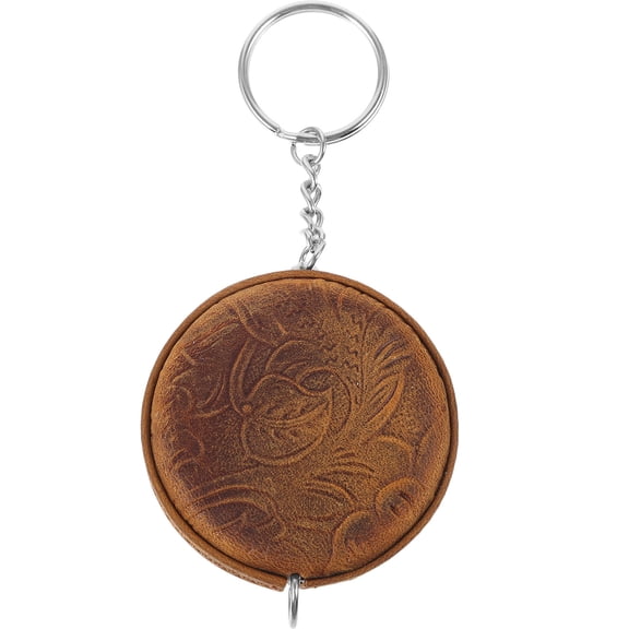GAXIRE Portable Brown Cowhide Measuring Tape Keychain with Double Sided Retractable Design