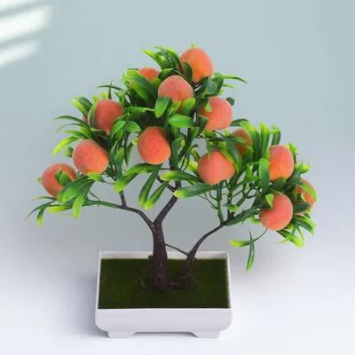 GAXIRE Potted Artificial Peach Fruit Tree Bonsai Potted Plant Fake Fruit Tree Decorative Artificial Plant