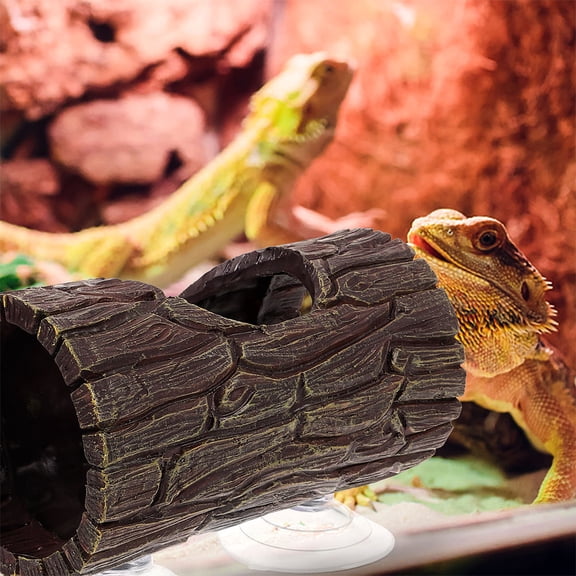 GAXIRE Realistic Tree Trunk Reptile Shelter with Suction Cups for Lizard Habitat