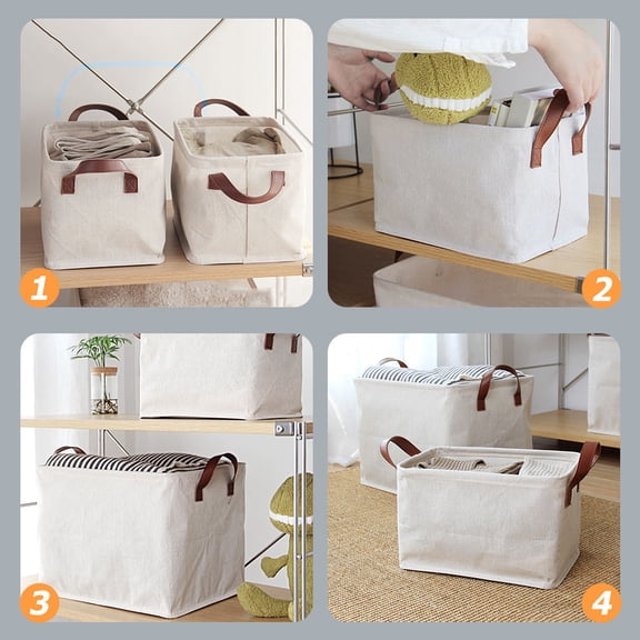 GAXIRE White Fabric Storage Bin Medium Organizer for Clothes and Home