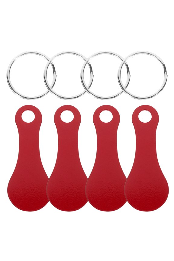 Red 4Pcs Trolley Token Key Chains Stainless Steel for Shopping Carts