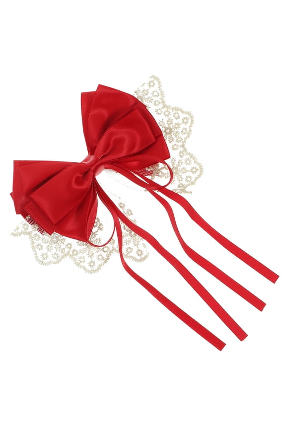 Red Bow Hair Clip 1 Piece Lace Metal Hair Accessory for Girls and Women Firm Grip Everyday Use