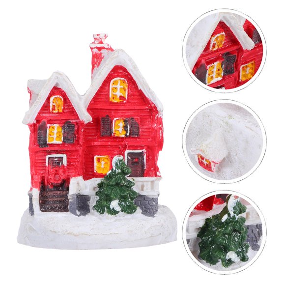 GAXIRE Red Resin Christmas Snow House Decoration for Tabletop and Home Holiday Scene