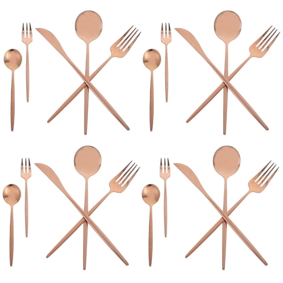 GAXIRE Rose Flower Embossed Flatware Tableware Set Rose Gold Stainless Steel 30 Pieces