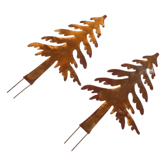 GAXIRE Rust Christmas Tree Stakes for Outdoor Decoration with Rustic Charm and Weather Resistant Iron, Brown, 2pcs
