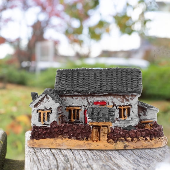GAXIRE White Rustic Resin House Model for Dollhouse Decoration and Landscape Miniature Accessories