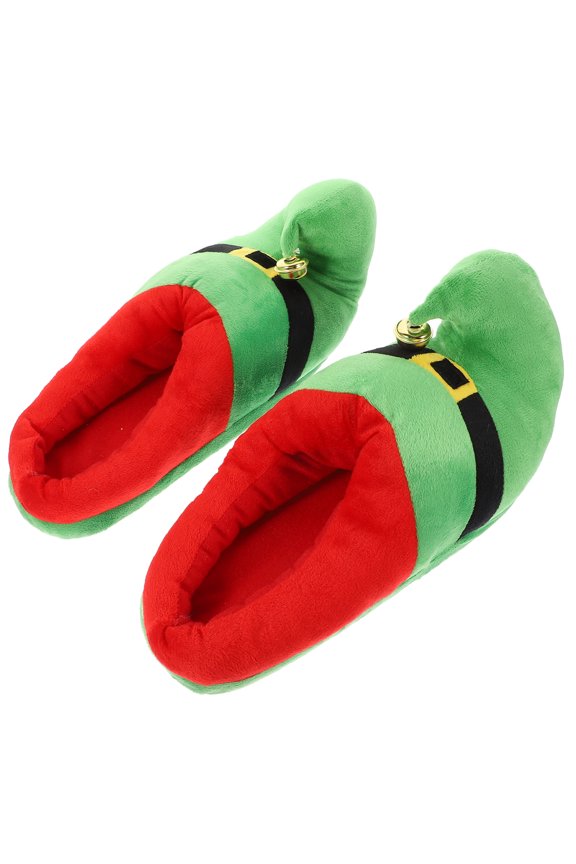 1Pair Warm Green Christmas Slippers Plush Soft Non Slip Soles Autumn Winter