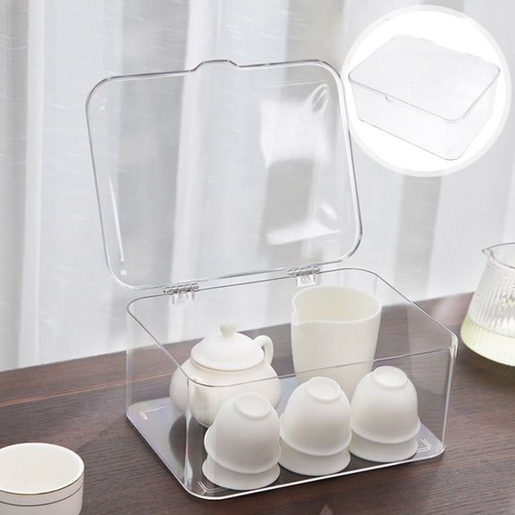 GAXIRE Home Storage Organizer Box Transparent with Lid for Tea Cup Storage and More