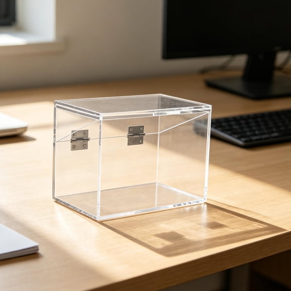 GAXIRE Transparent Acrylic Index Card Box with Sign Lid and Insert Slot - Clear Desk Organizer for Recipe Business Cards - Memo Notes Storage Case for Home Office