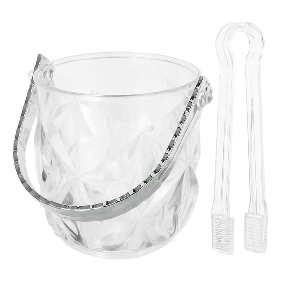 GAXIRE Transparent Ice Bucket with Tongs 2-Piece Set for Chilled Drinks Clear Plastic Beverage Cooler