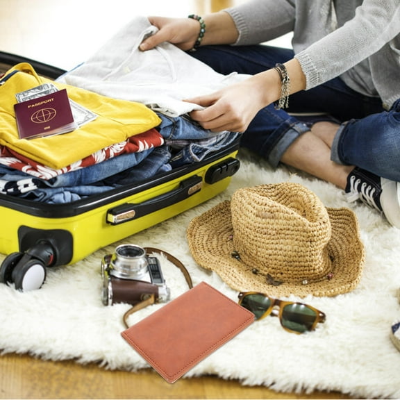 GAXIRE Travel Document Organizer Portable Family Document Holder for Traveling Brown 1 Piece