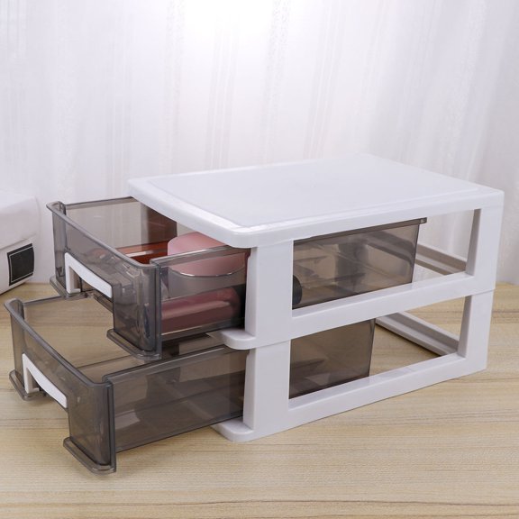 GAXIRE Two-layer Storage Cabinet Plastic Drawer Type Storage Box Portable Multifunctional Dustproof Storage Case Desktop Organizer Sundries Holder (Transparent Black and White)